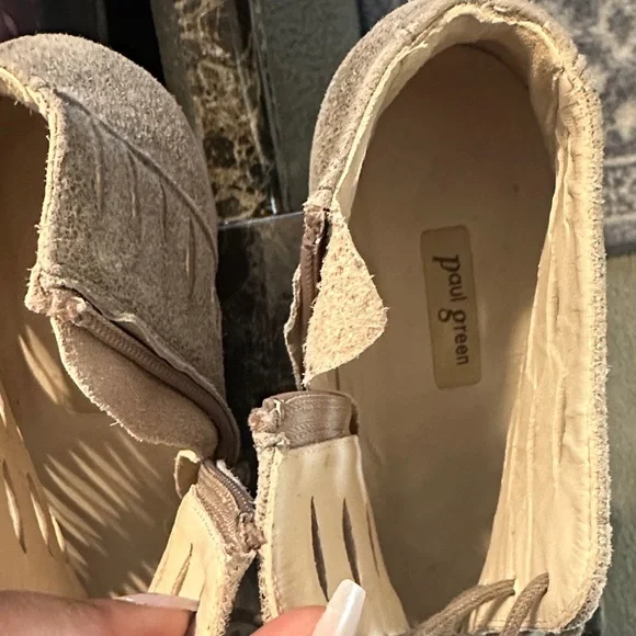 Paul Green Taupe Lace-Up Cutout Peep-Toe Ankle Boots - Picture 6 of 6